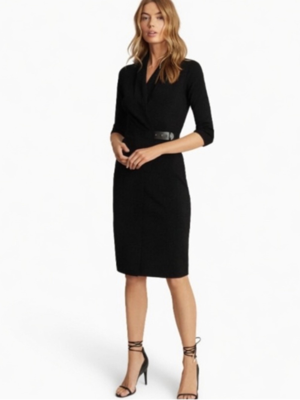 REISS "Luisa" Black Knit Wrap Dress Faux Leather Closure Large New With Tags!